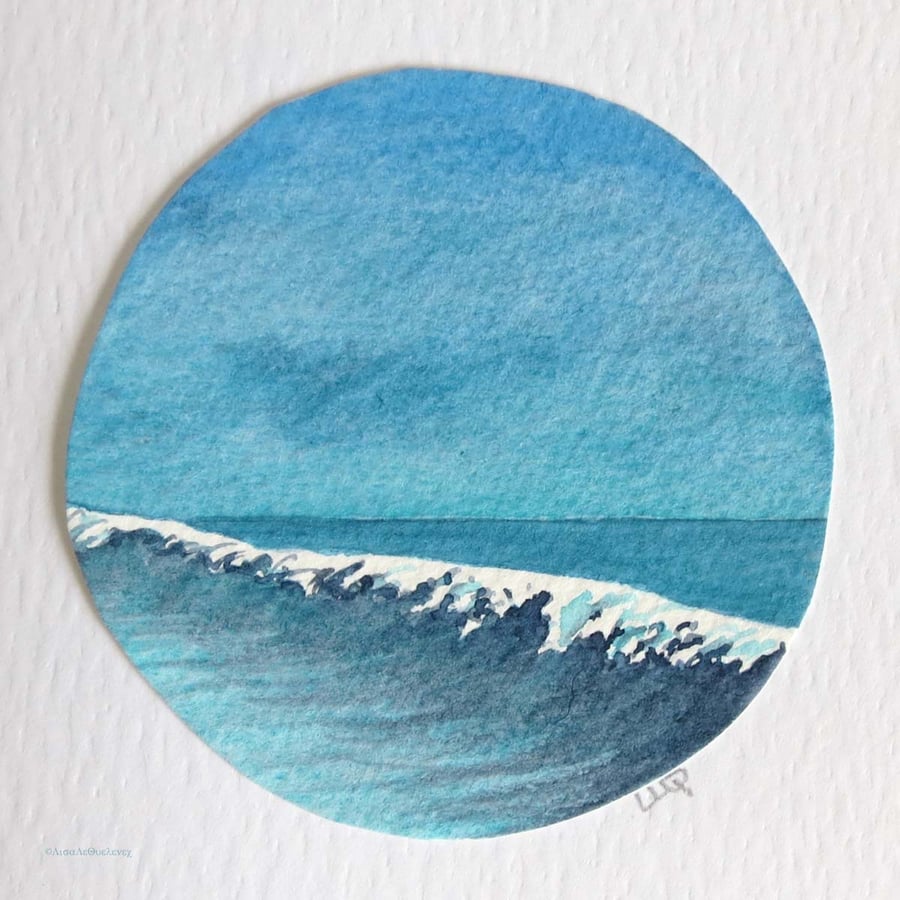 Ooak original handpainted watercolour wave artist seaside art card  