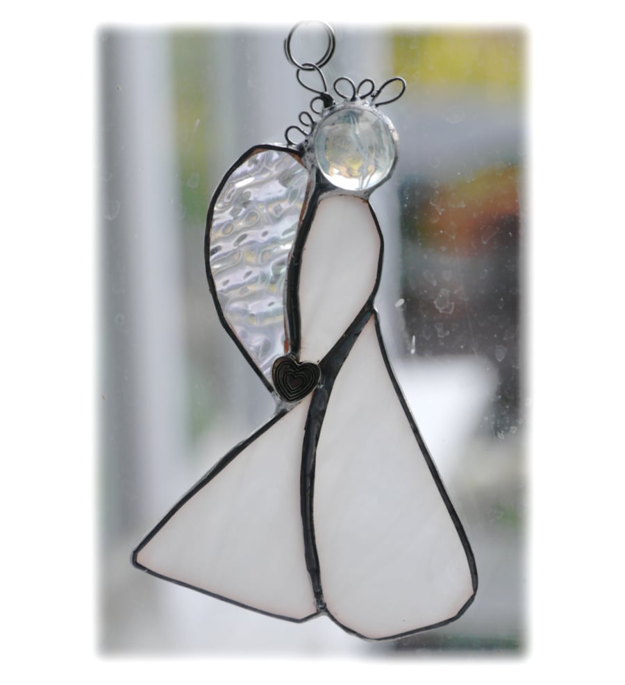Angel Suncatcher Stained Glass Heart White Christmas 019