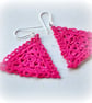 Delicate Triangular Lace Earrings in Cerise Pink - Image 3