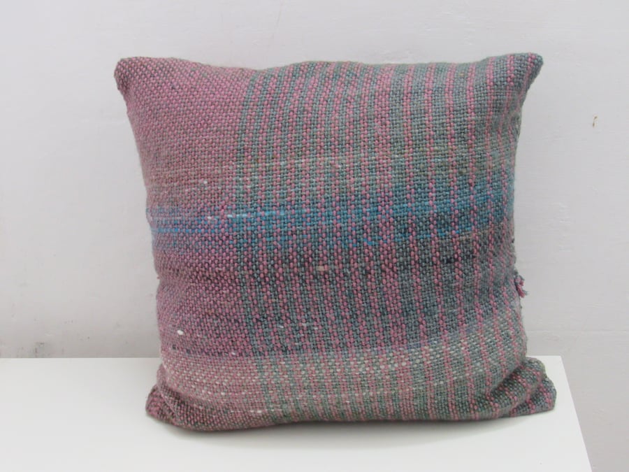 Handwoven Dark Pink Woolen Cushion Cover