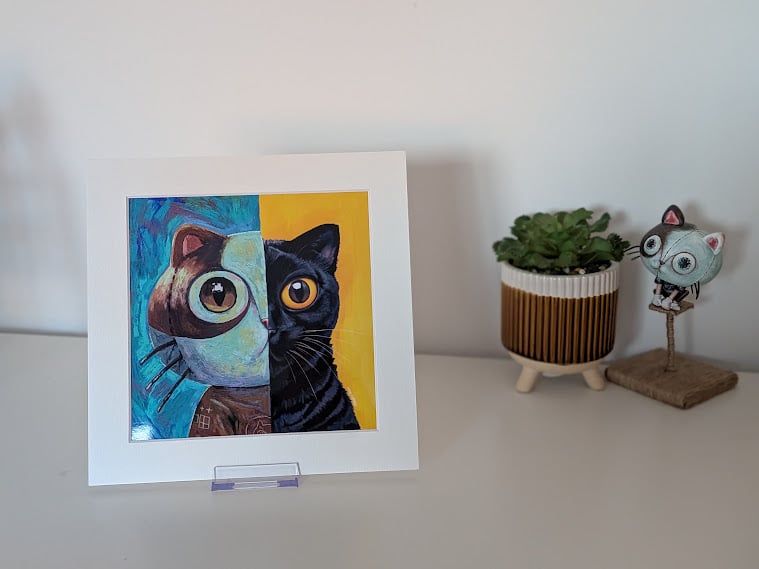 Split Cat Portrait Print in Mount -Duality