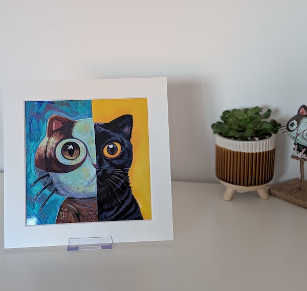 Split Cat Portrait Print in Mount -Duality