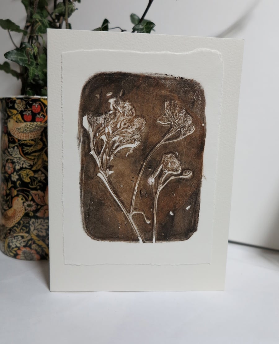 Nature inspired leafy monoprint greetings card
