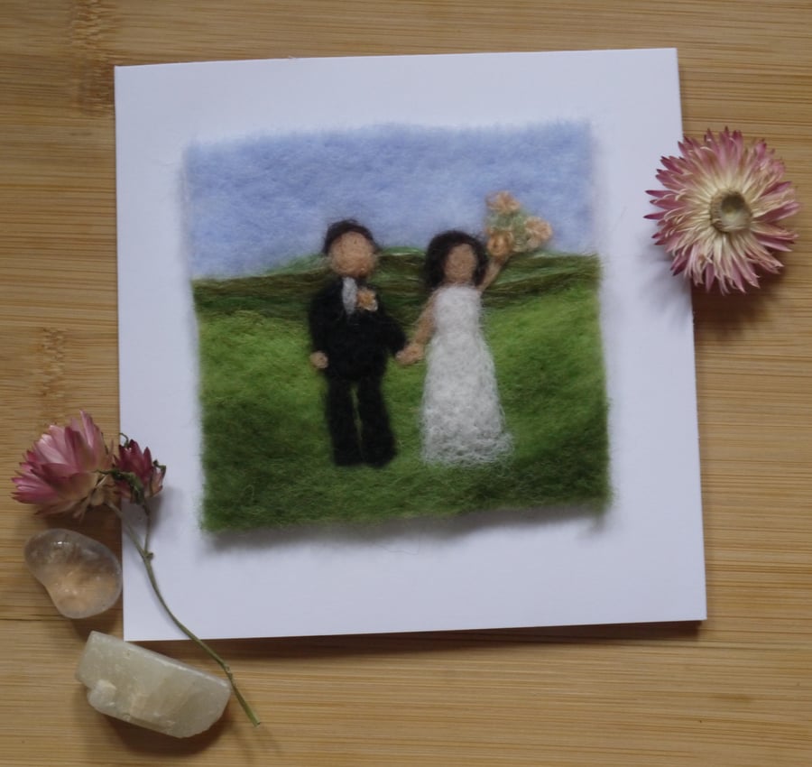 Needle felted handmade We're Married greetings card