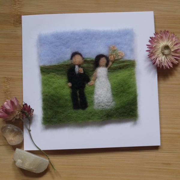 Needle felted handmade We're Married greetings card