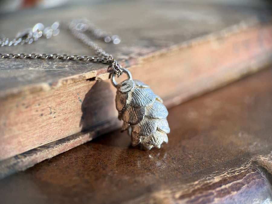Sterling Silver Real Hemlock Cone Necklace 