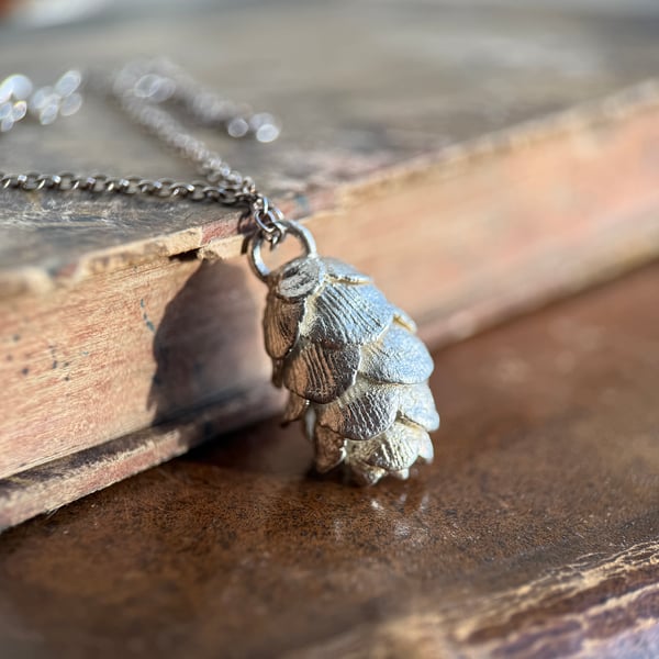 Sterling Silver Real Hemlock Cone Necklace 