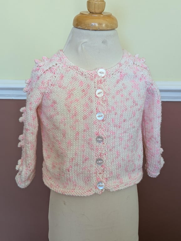 Pink and White Hand Knitted Long Sleeved Cardigan
