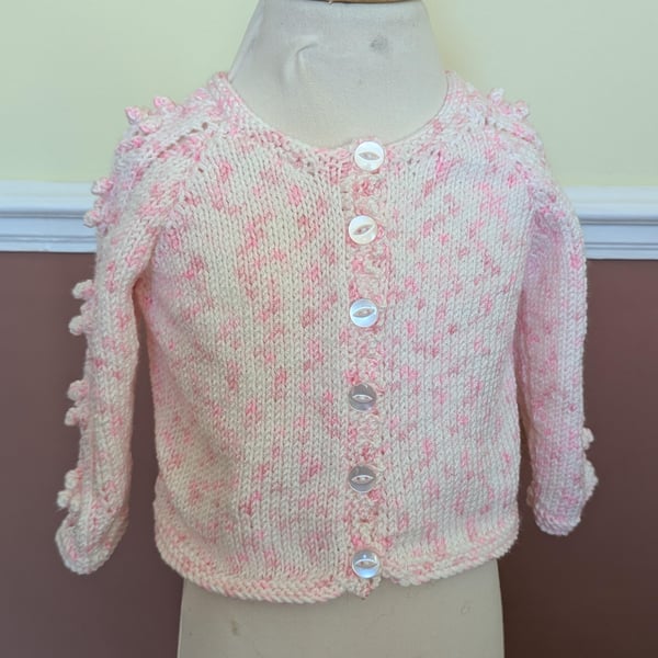 Pink and White Hand Knitted Long Sleeved Cardigan