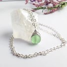 SEAGLASS Spring Green Necklace, Minimalist Dainty Sterling Silver Pendant