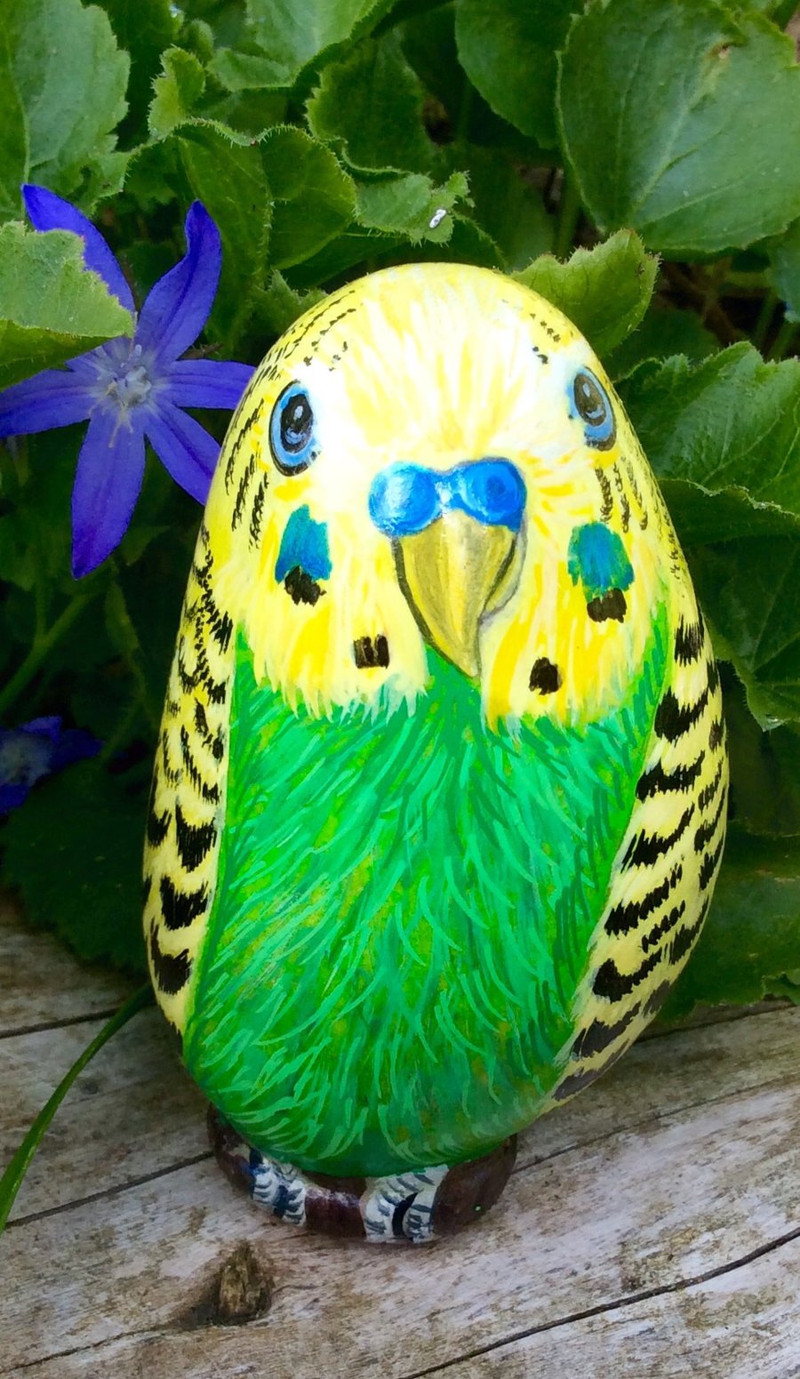 Budgie hand painted stone 