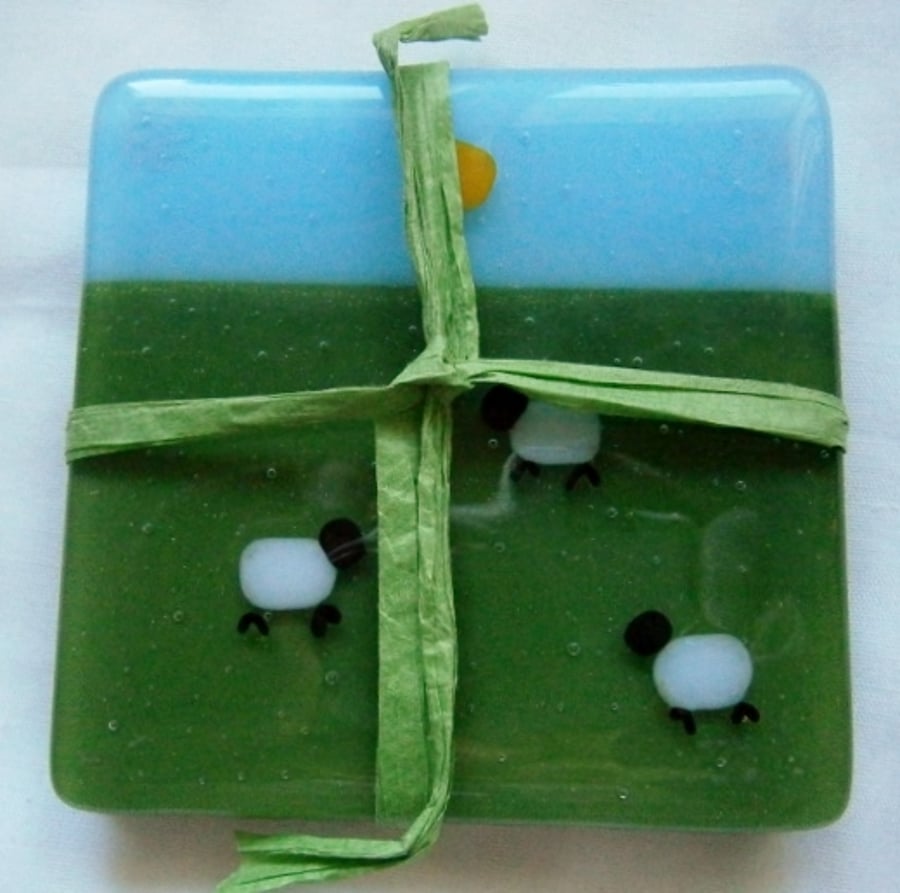 Fused glass Sheepy coasters