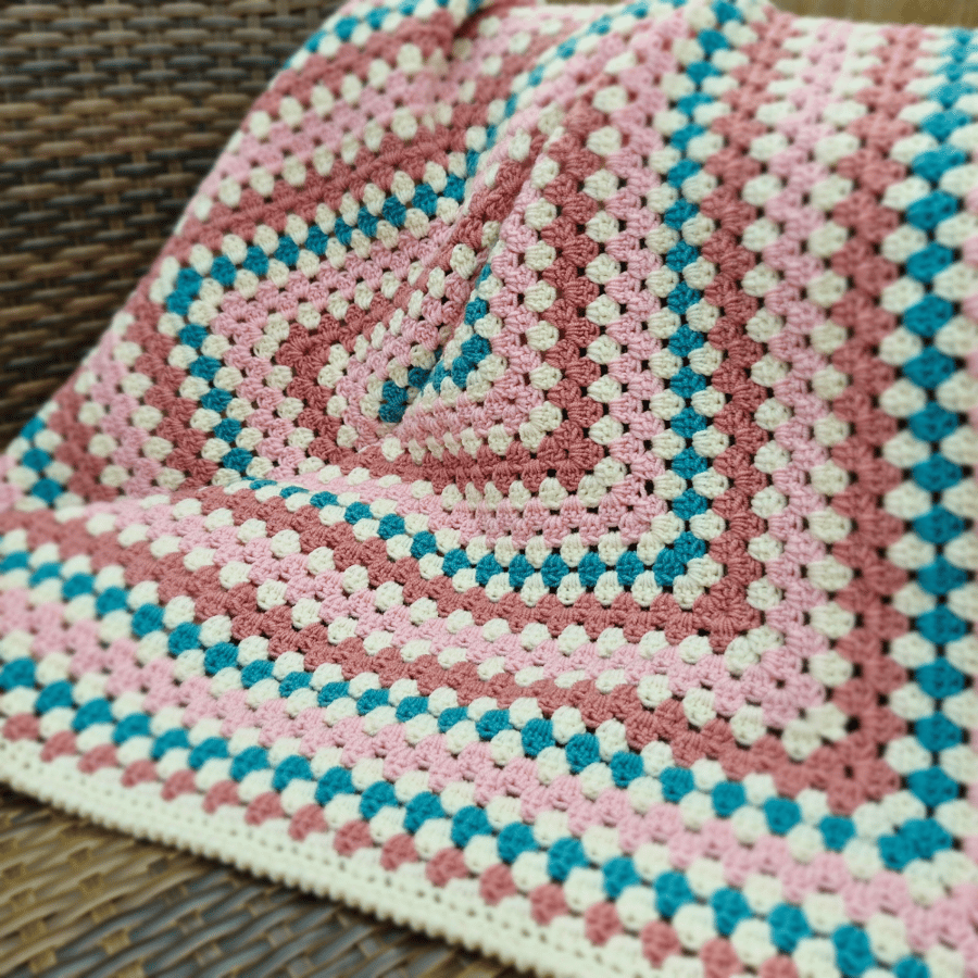 Handmade Crochet Granny Square Blanket – Baby Gift or Sofa Throw