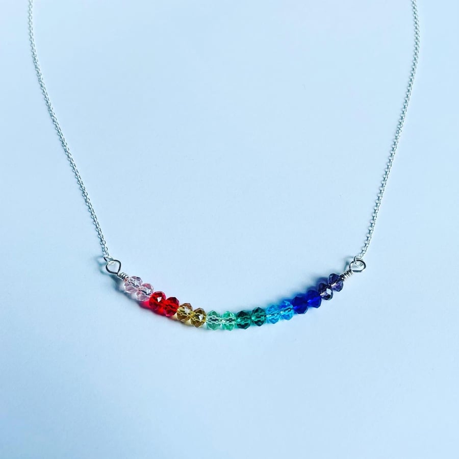 Rainbow faceted crystal necklace 