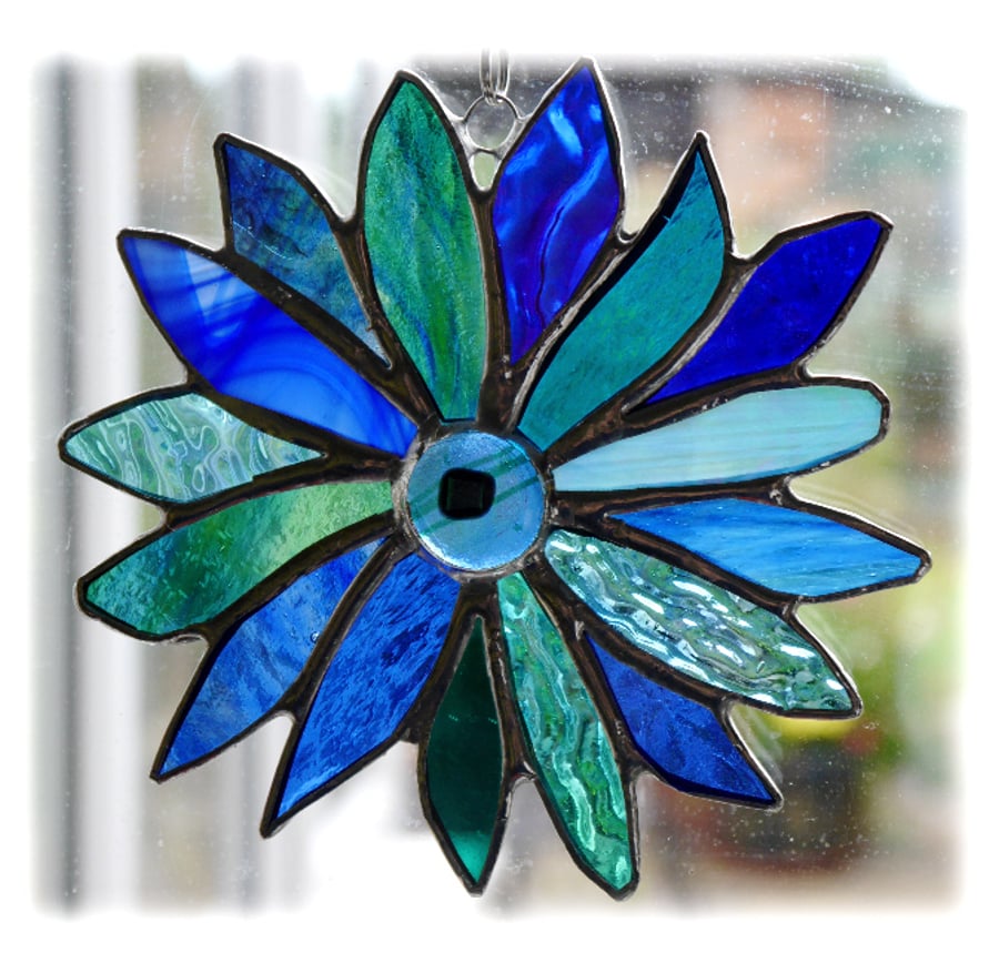 Sea Blue Flower Stained Glass Suncatcher 