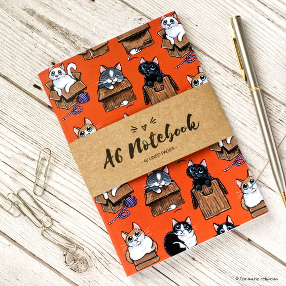 A6 Cat Notebook - Kitties in Boxes