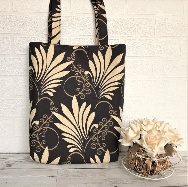 Fern tote bag in dark brown with fern and scrol... - Folksy