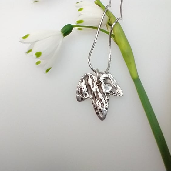 Fine Silver Textured Ivy Leaf Pendant with or without chain