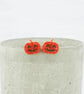 Titanium ear wire Orange glitter Pumpkin stud earrings - Hypoallergenic  - Image 1
