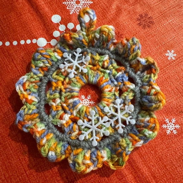 Handmade Multi-Coloured Pastel Mini Crochet Hanging Christmas Wreath