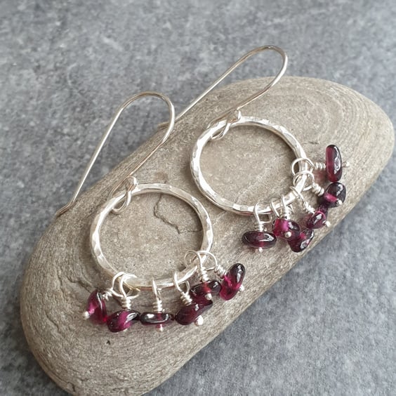 Garnet earrings, January birthstone, Deep red gemstone dangle earrings