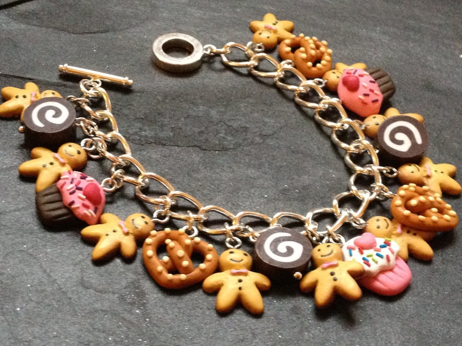 Kitsch Gingerbread Man Fimo Charm Bracelet:  Hansel & Gretel
