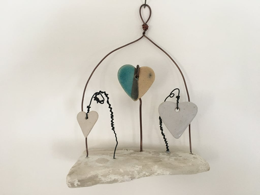 Driftwood wall hanger, pottery hanger, wire art, wire sculpture, home decor