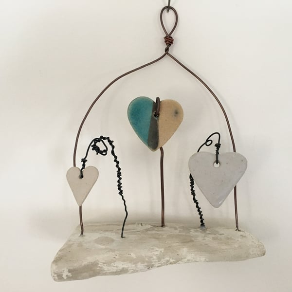 Driftwood wall hanger, pottery hanger, wire art, wire sculpture, home decor