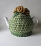 Tea cosy Tea cosie - green tweed with roses - Image 1