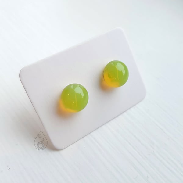 Fused Glass Stud Earrings - Acid Yellow