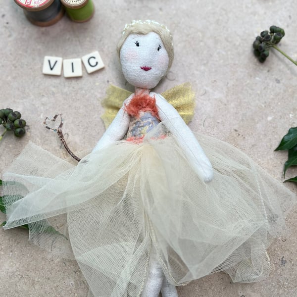 Fairy handmade ornament - Vic - reclaimed fabrics, tree topper