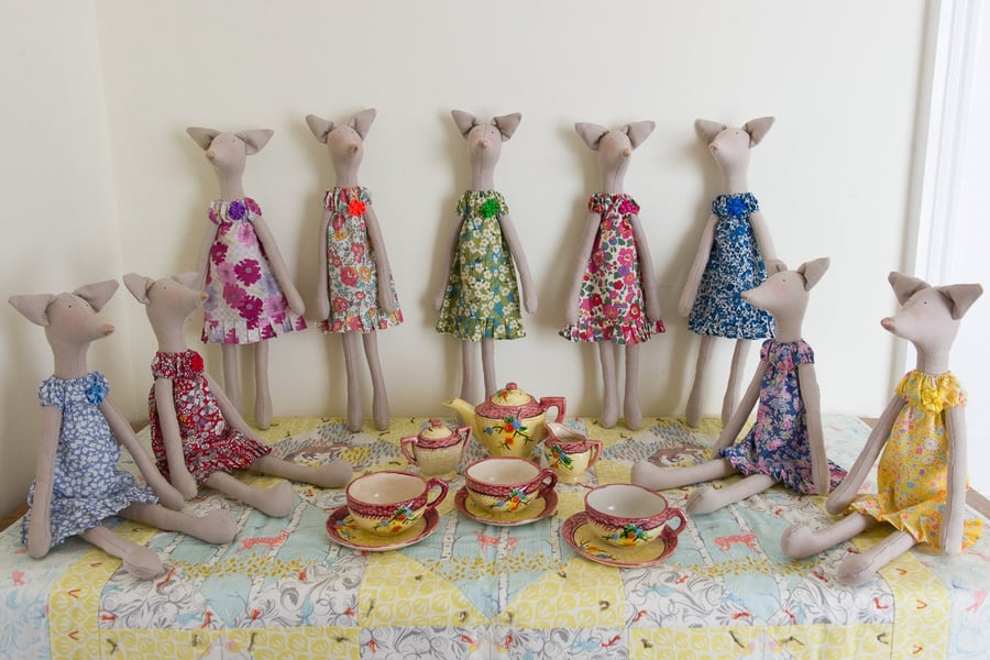 Tilda Fox figures in Liberty Tana Lawn dresses, based on Jane Austen characters