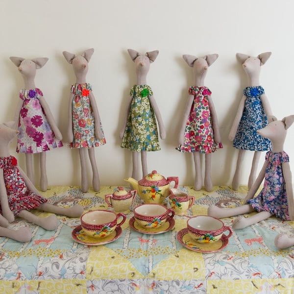 Tilda Fox figures in Liberty Tana Lawn dresses, based on Jane Austen characters