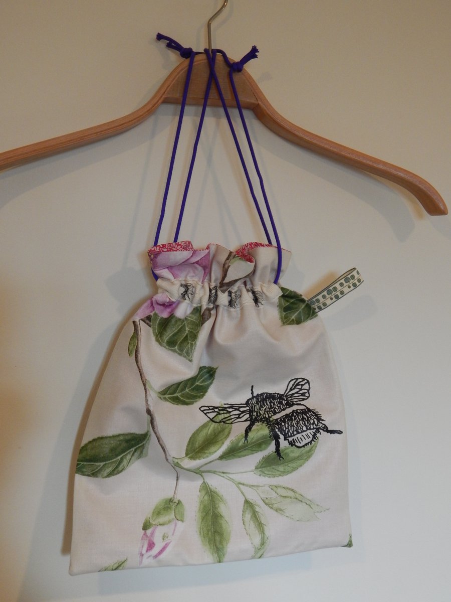 Bee and dragonfly drawstring bag - Hand screen printed