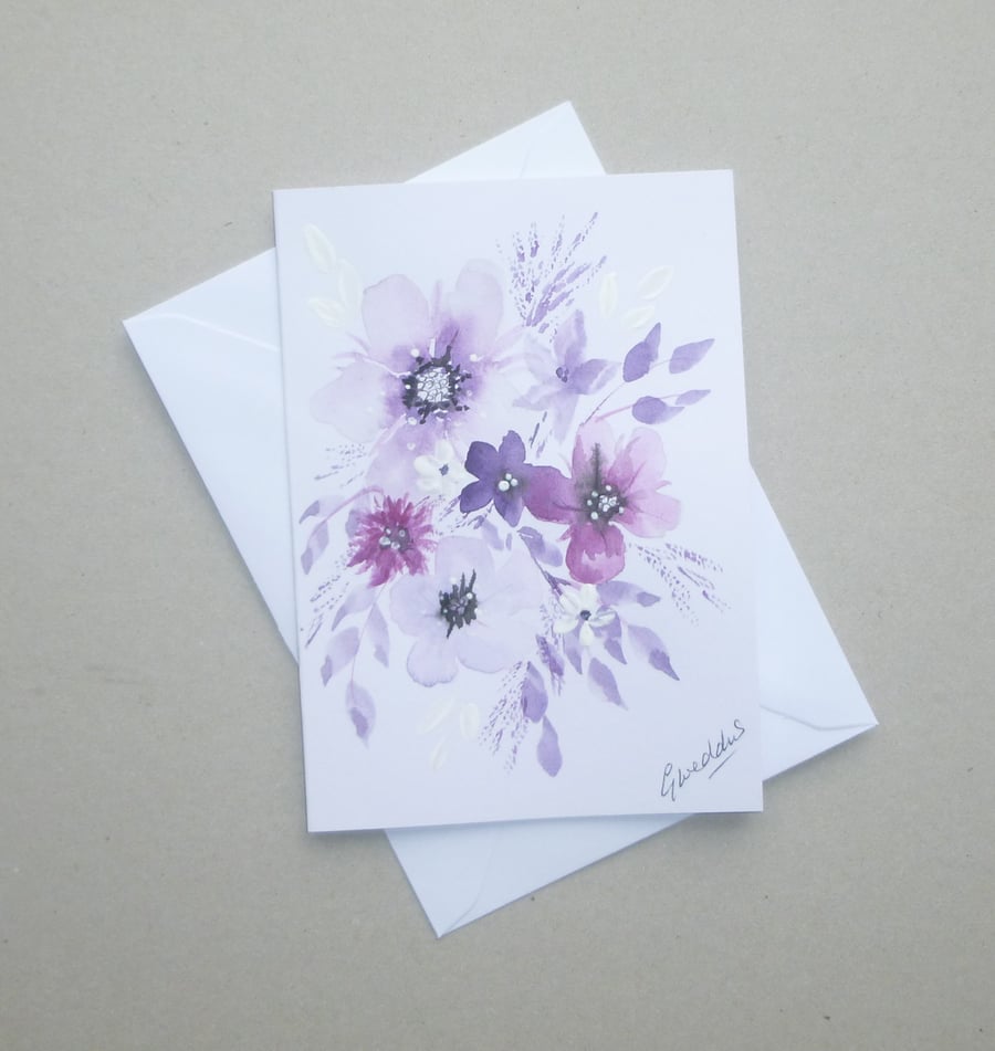 hand painted floral greetings card original art ( ref  FA95 D4 )