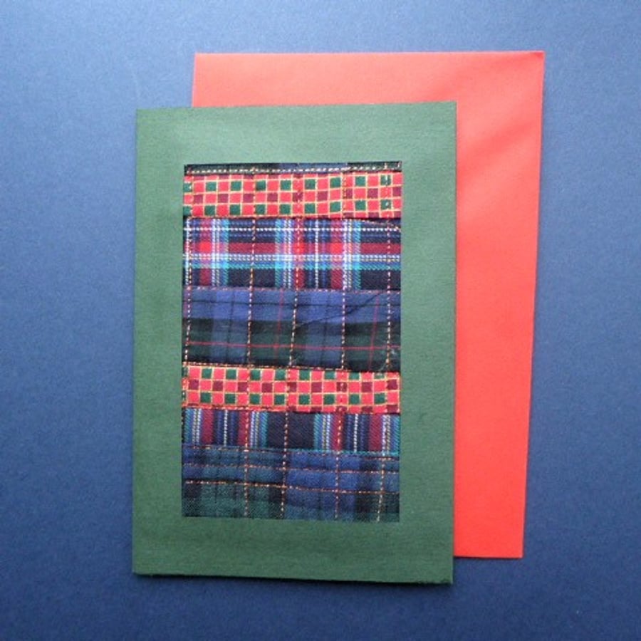 Individually Hand Crafted tartan Textile patchworked Blank Card