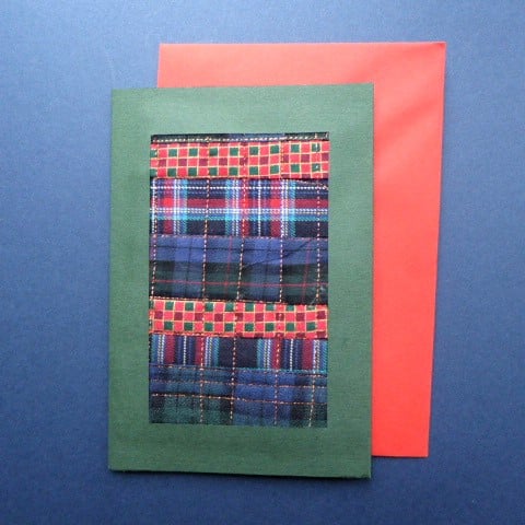 Individually Hand Crafted tartan Textile patchworked Blank Card