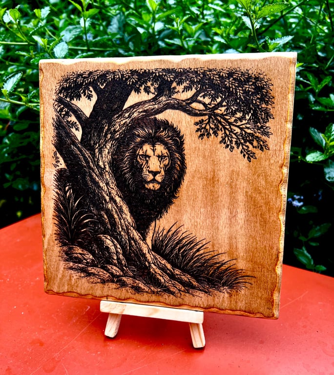 Lion wooden plaque. Handcrafted 