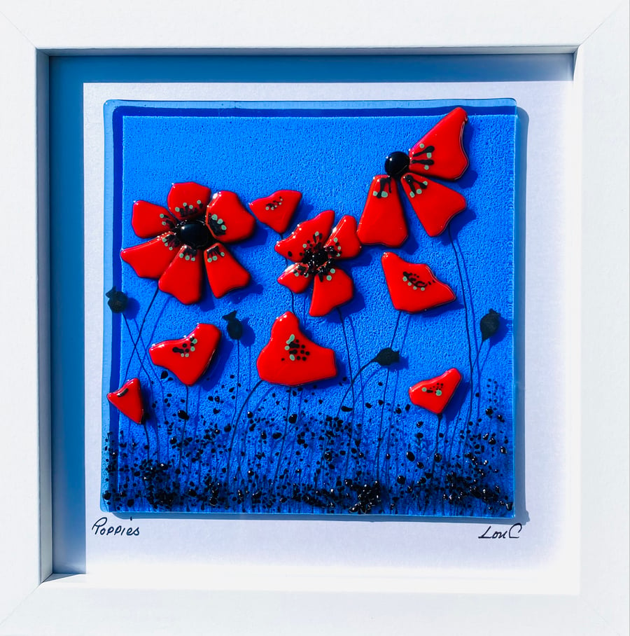Fused glass “poppies “picture