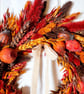 Autumn Brown Red & Orange Dried Wreath 35cm – Harvest Door Decor with Velvet Rib - Image 4