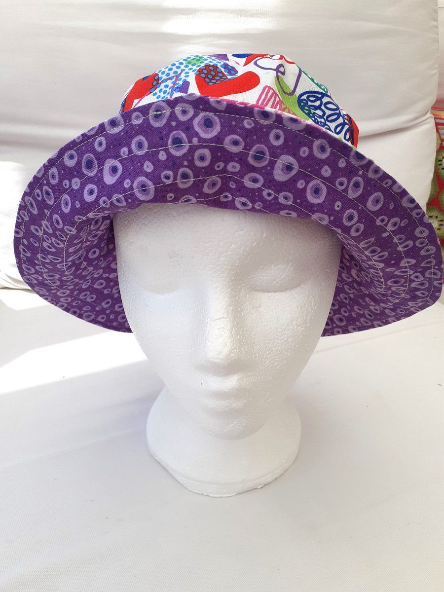Reversible bright, funky adult size bucket hat