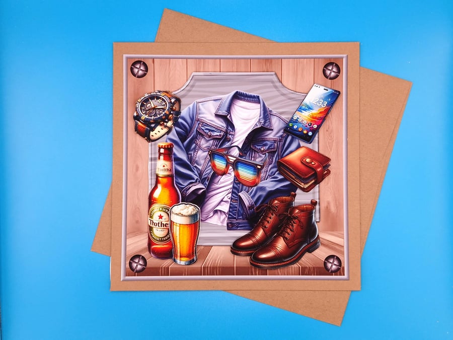 Birthday Card For Him, Large, Decoupage 