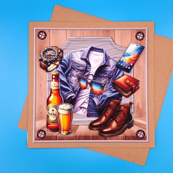 Birthday Card For Him, Large, Decoupage 