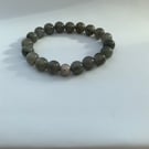 Handmade Labradorite Bead Bracelet with Sterling Silver CZ Accent Stretch Boho