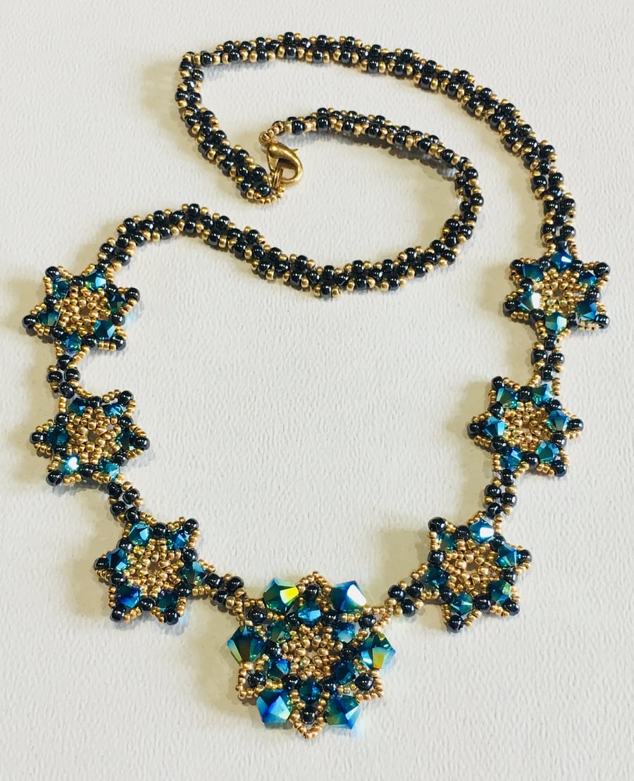 Swarovski crystal and gold bead necklace