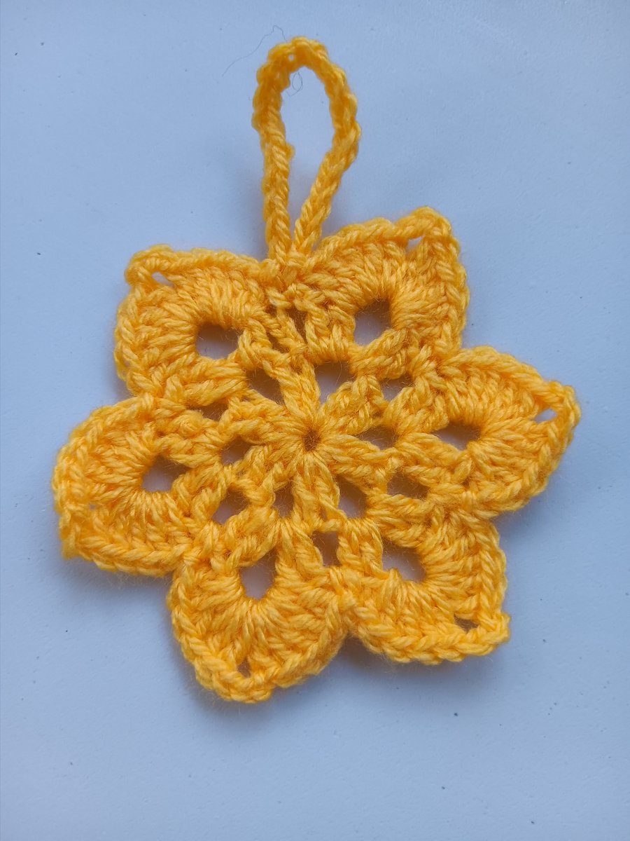 Crochet Christmas Snowflake (Yellow) - festive decoration