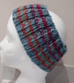 Hand Knitted stripey Merino Headband in Powder Blue  - Image 1