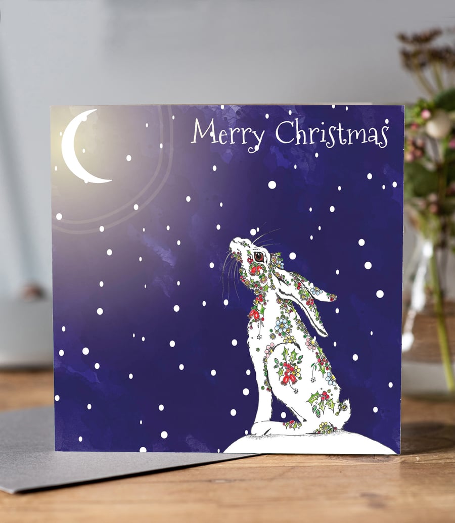 Merry Christmas Snowy Hare Christmas card