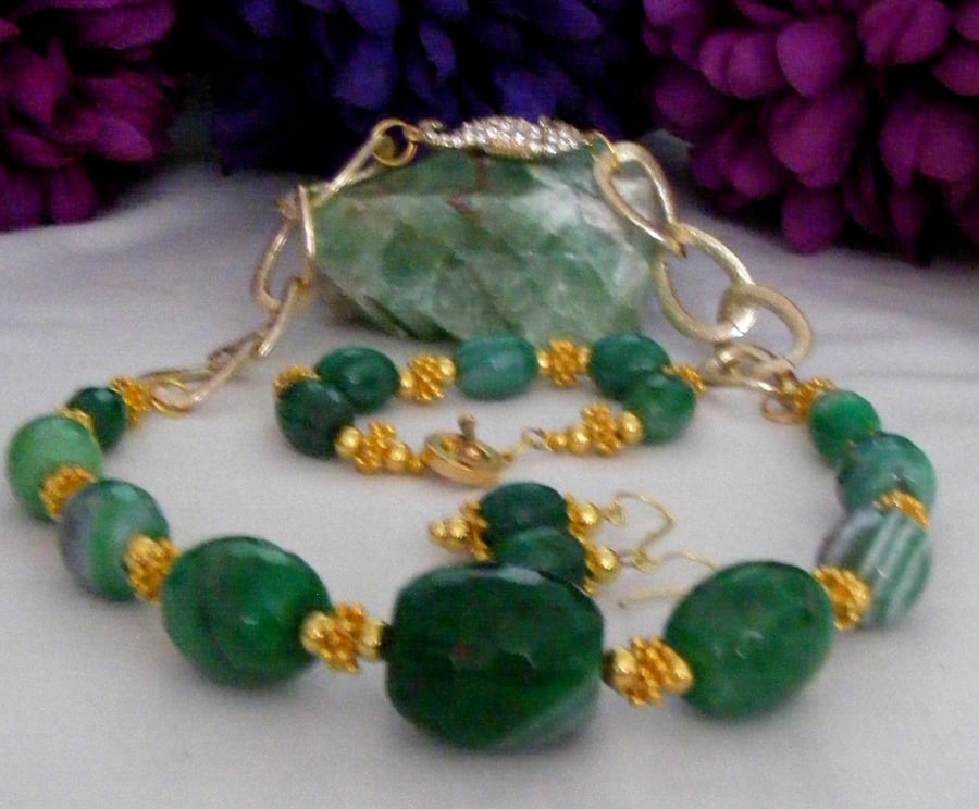 Green Agate Chunky Gemstone Jewellery set.