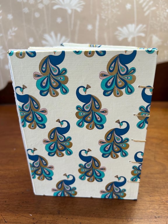 Peacock, Coptic bound sketchbook, sketchbook, notebook, hand bound book, book